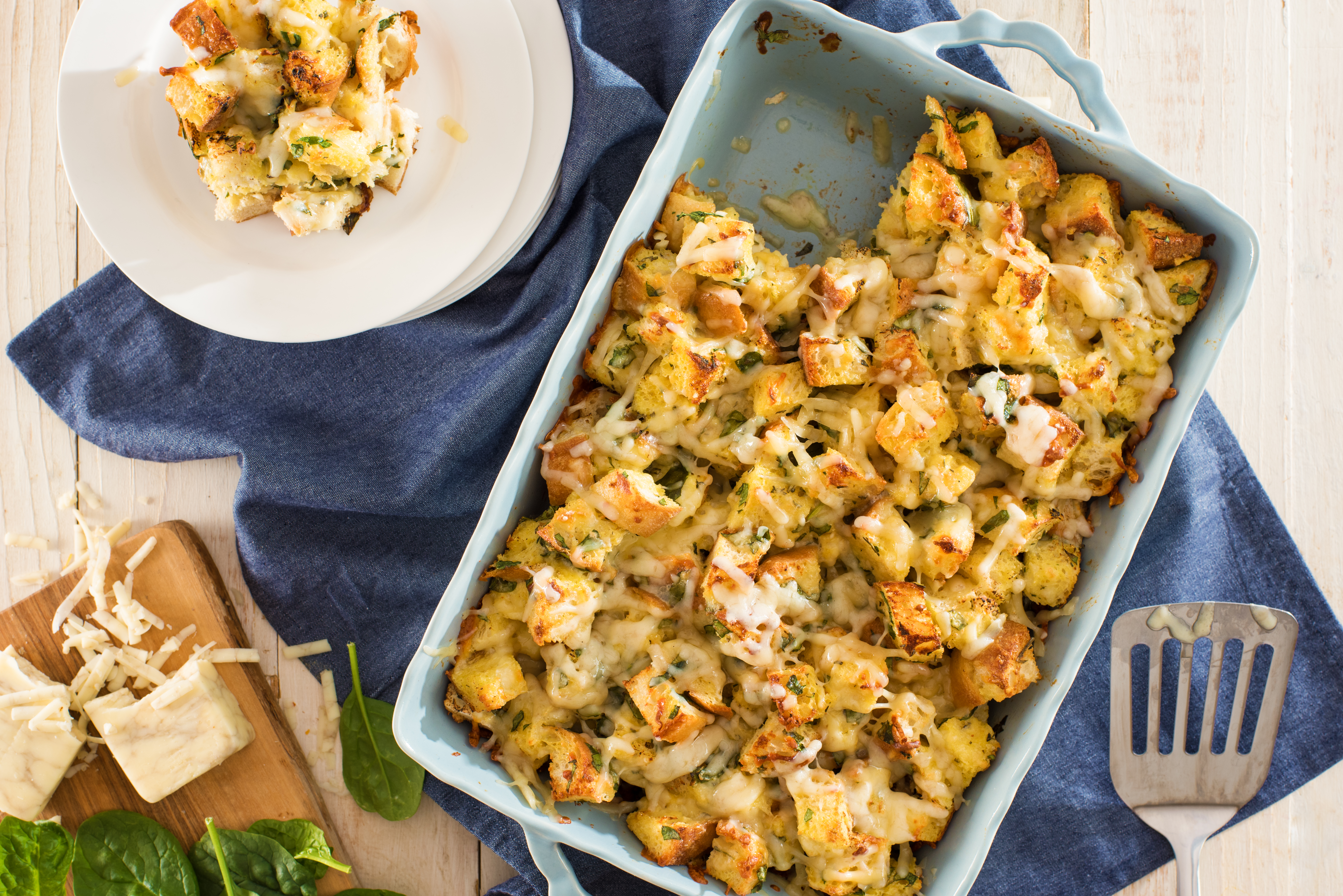 Applewood Smoked Sea Salt Savory Spinach Bread Pudding